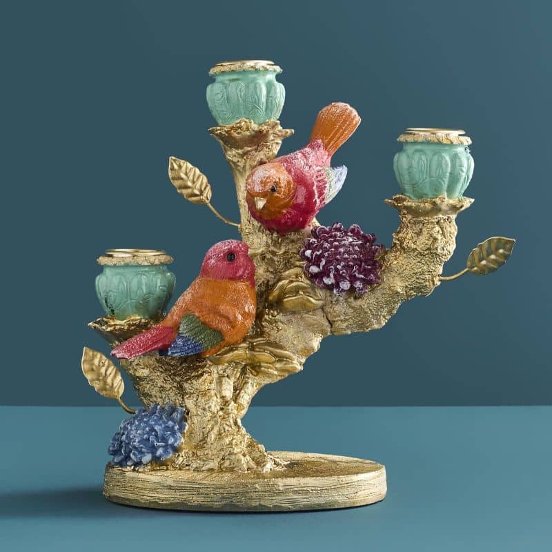 Kerzenleuchter VÖGELCHEN Polyresin mehrfarbig 22x12x20cm