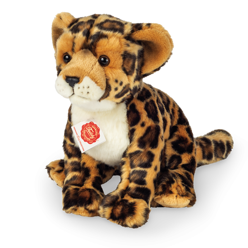 Leopard Kuscheltier braun gepunktet handgefertigt 27x18x26cm
