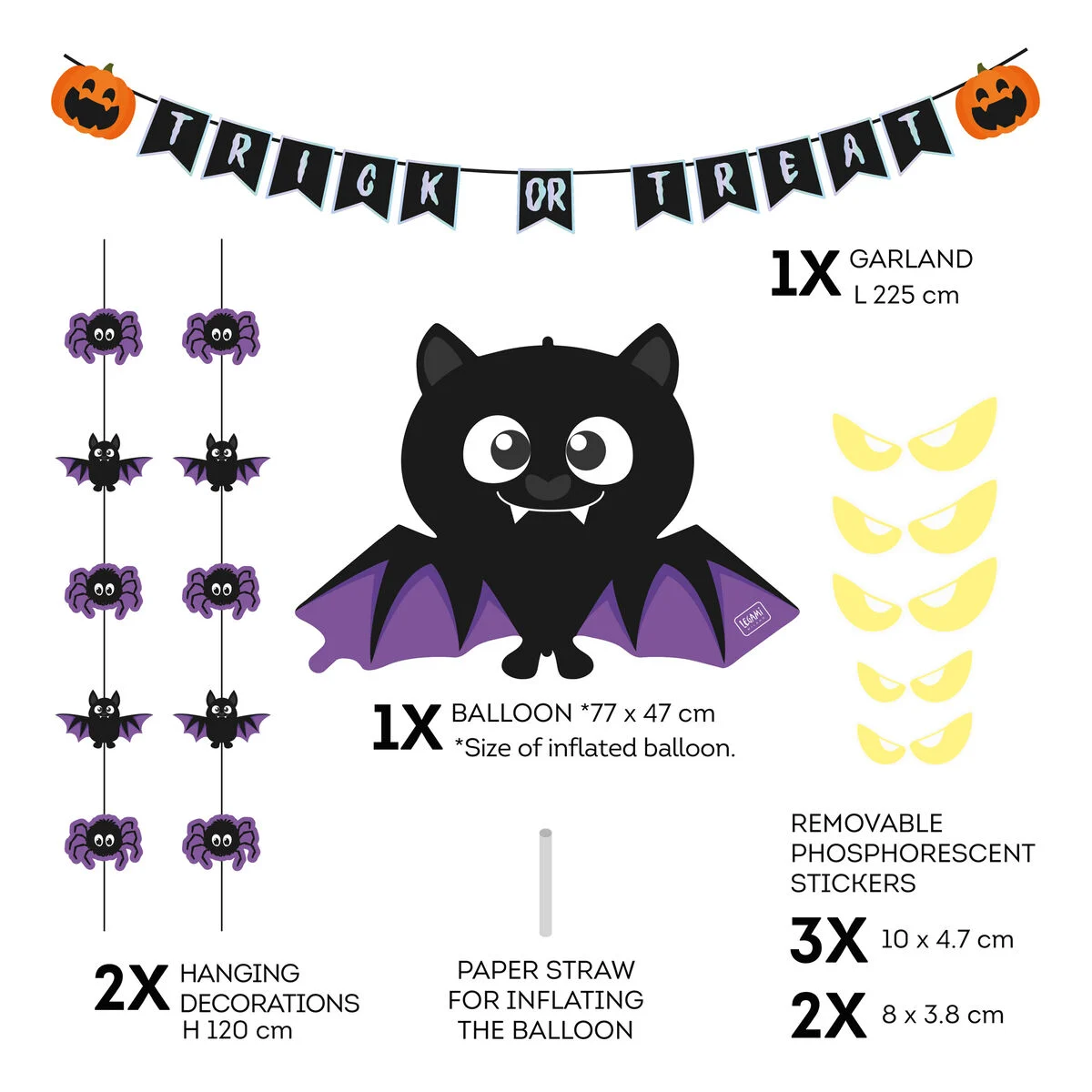 Halloween Deko Set für die Tür TRICK OR TREAT leuchtet im Dunkeln 