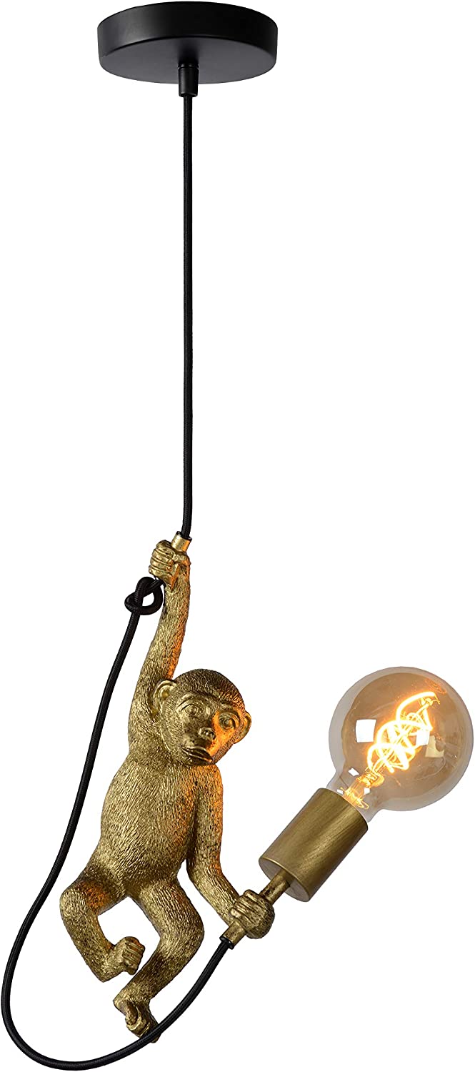 61438 Pendelleuchte EXTRAVAGANZA CHIMP Kunststoff E27 Schwarz Gold 17,6 x17,6x174,5cm