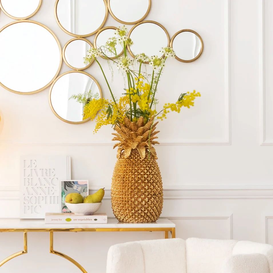 1235FpPr2Gkil2Z Deko Vase Pineapple Polyresin Gold handgefertigt 49,5x24,5x24,5cm