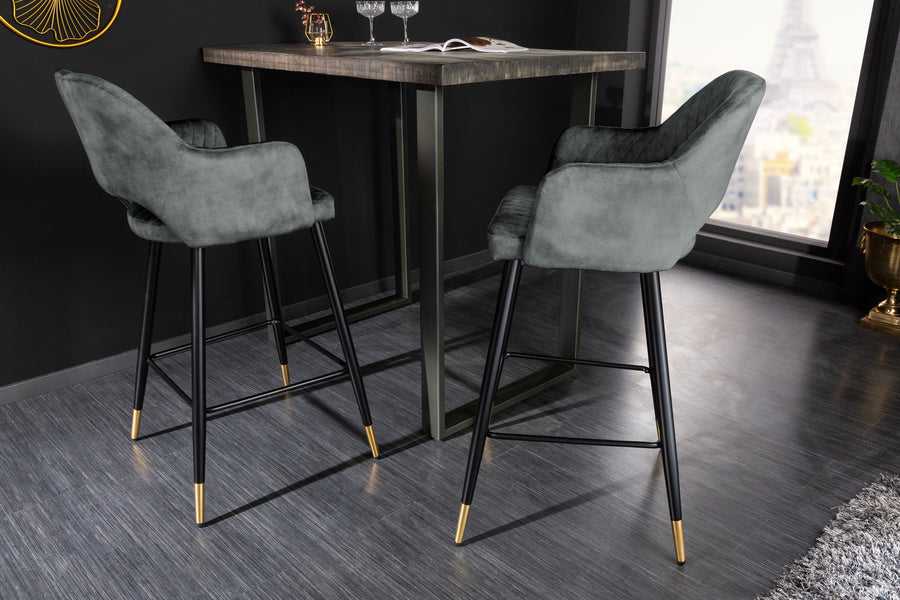 Barhocker PARIS Samt Metall Grau-Grün mit Ziersteppung 60x51x104,5cm Barhocker PARIS Samt Metall Grau-Grün mit Ziersteppung 60x51x104,5cm