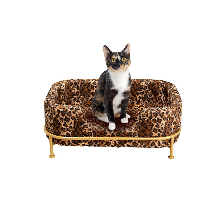 9YxYGcmqnmy4C2 Haustierbett DIVA Metall Samt Leo-Print Handgefertigt Waschbar 44x63x24,5cm