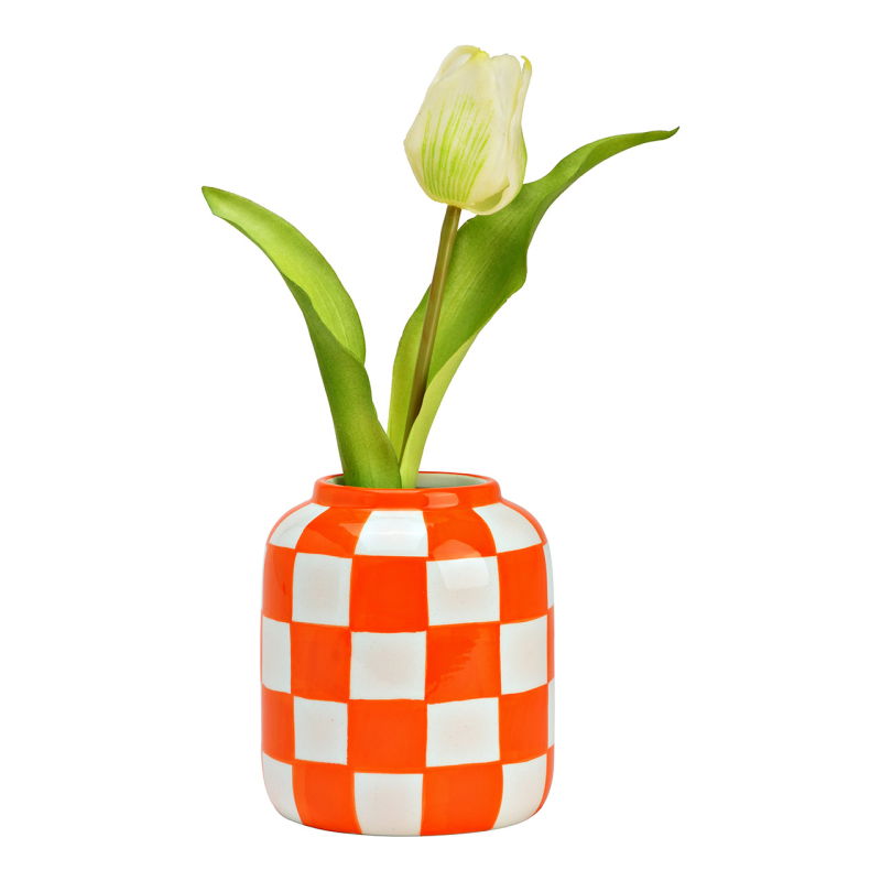 Deko Vase KARIERT Keramik Orange Weiß 10x10x12cm