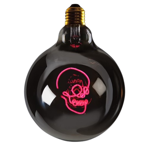 HappyFa2-removebg-preview LED Globebirne mit Designzug SKULL Rauchglas G125 E27 2,5W 2200K 35lm 12,5x12,5x17,2cm