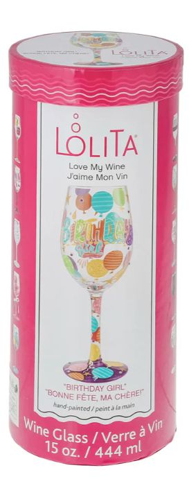 Weinglas BIRTHDAY GIRL by Lolita handbemalt Unikat 22,5x8,5x8,5cm