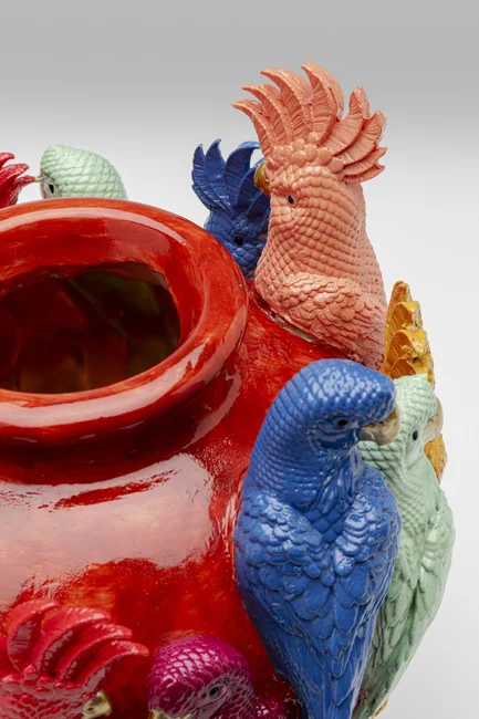Vase Birds Gossip bunt Polyresin 30x24,5x24,5cm handbemalt 