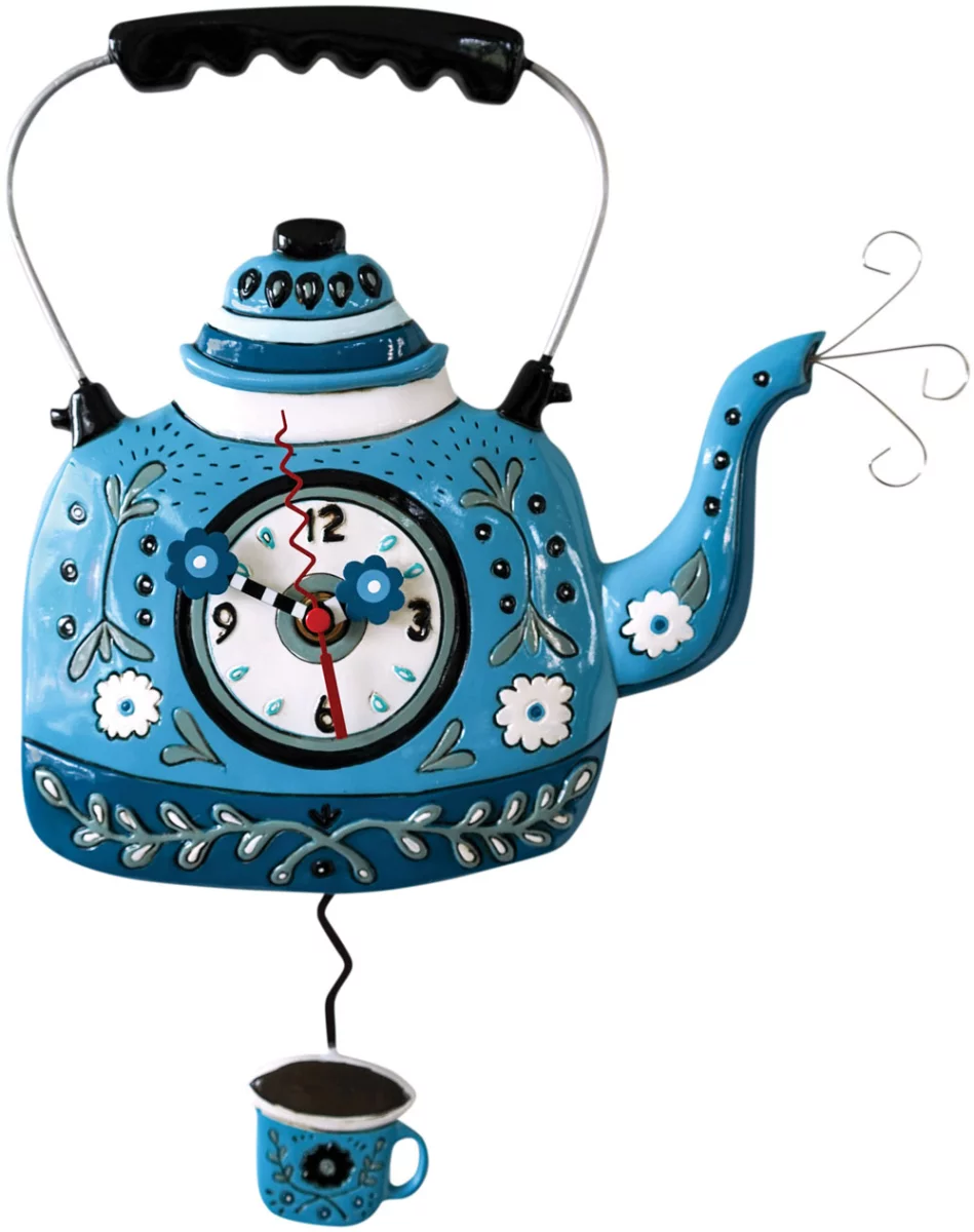 Pendeluhr TEA TIME KETTLE Teekessel Polyresin handbemalt batteriebetrieben 5x27,9x35,6cm