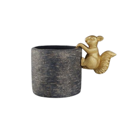 Topfhalter EICHHÖRNCHEN Polyresin Gold Grau 11,5x11x5,5cm