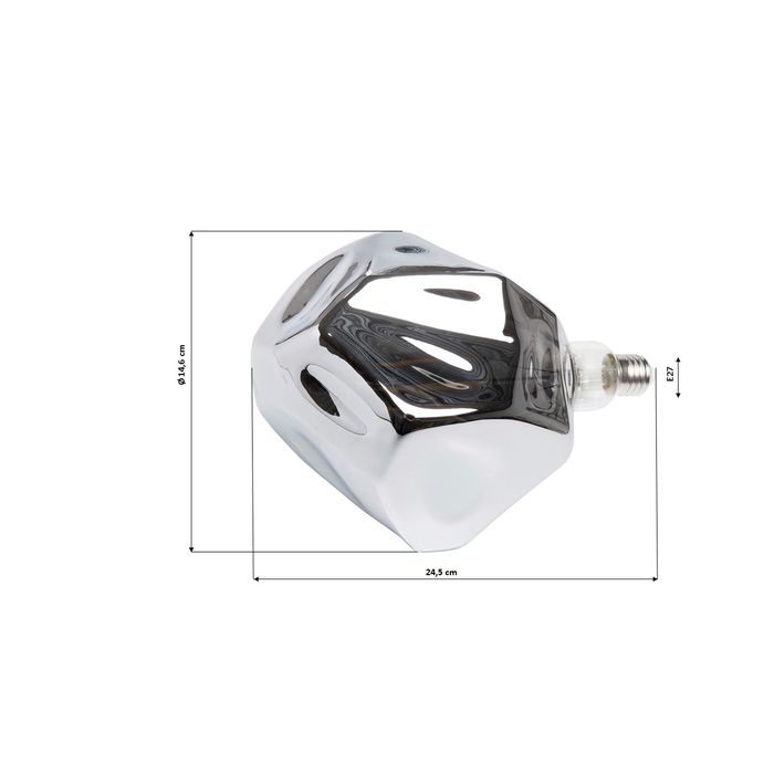 LED Filament Leuchtmittel BULB PEBBLE Silber E27 3W 220lm 2700K Warmweiß Dimmbar 15,2x15,2x24,5cm