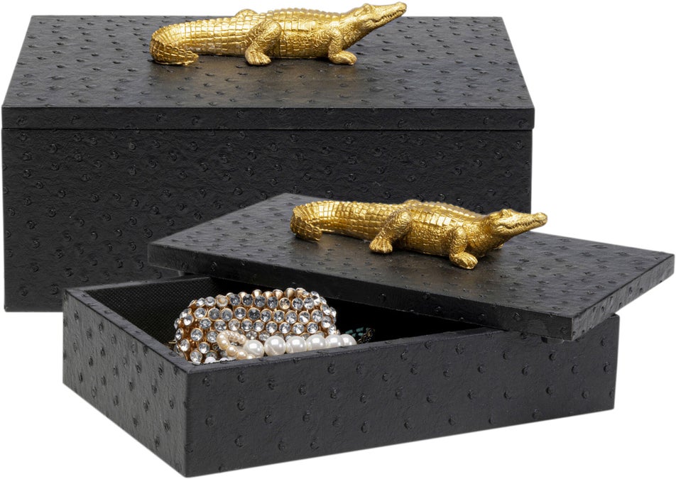 2er-Set Boxen CROCODILE Schwarz 20x30x15,5cm