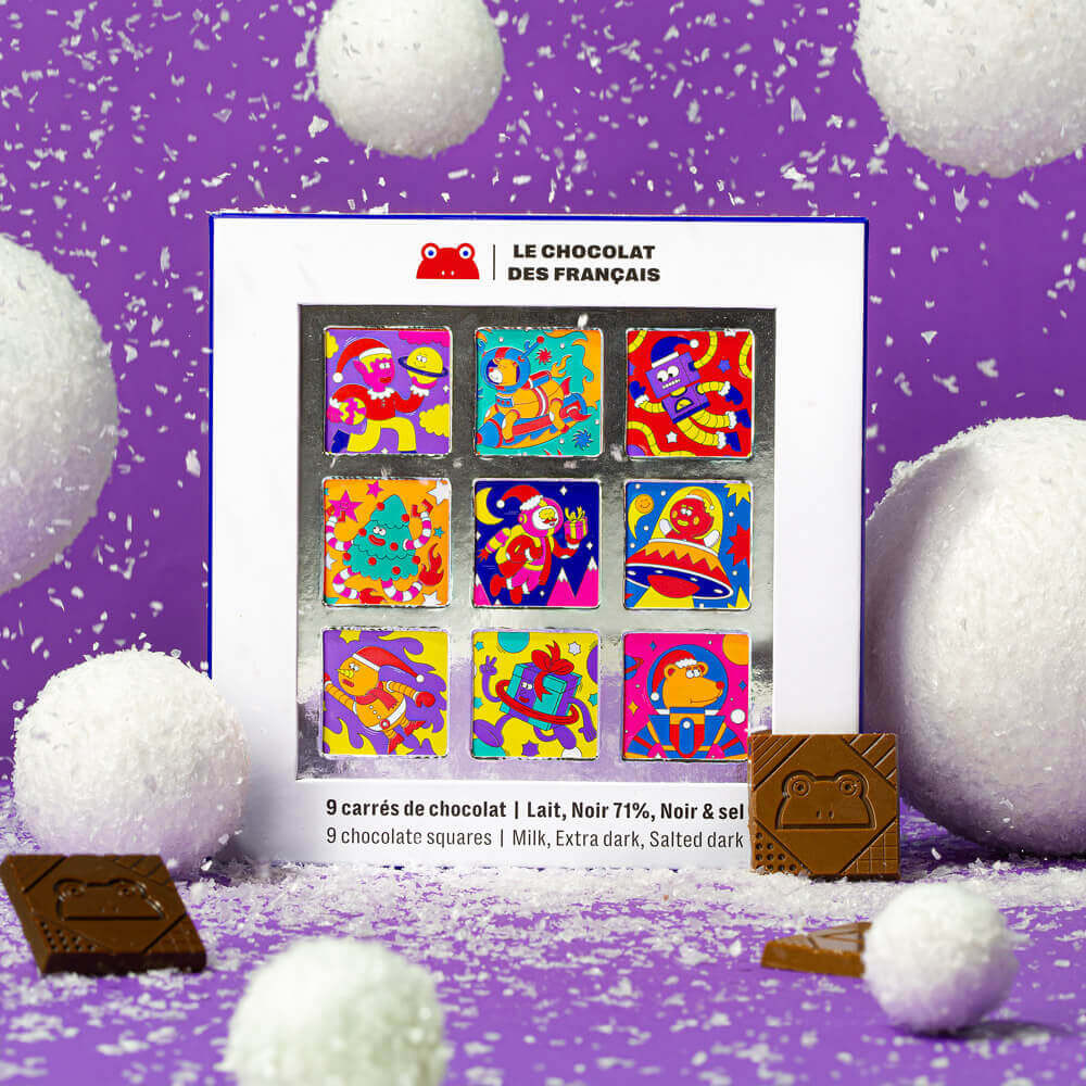 Schokoladen Geschenkbox CHRISTMAS verschiedene Sorten Bio-Schokolade 45g 3x15x15cm