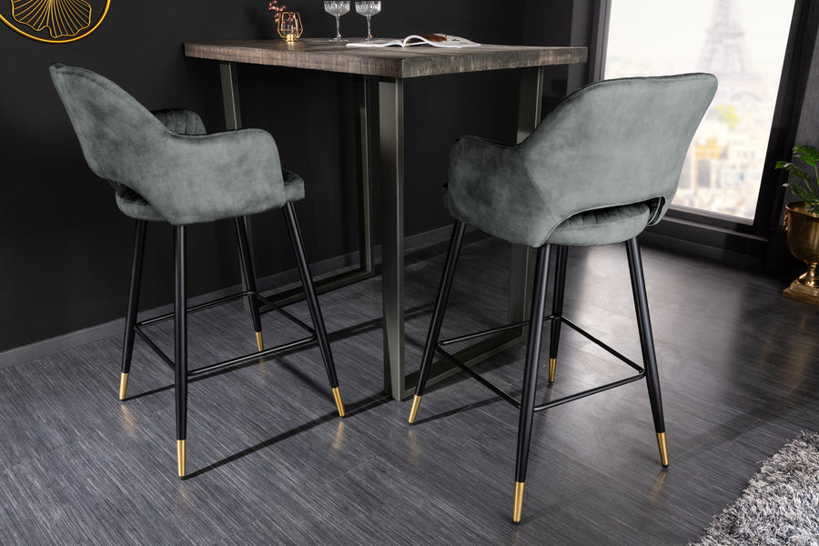 Barhocker PARIS Samt Metall Grau-Grün mit Ziersteppung 60x51x104,5cm Barhocker PARIS Samt Metall Grau-Grün mit Ziersteppung 60x51x104,5cm