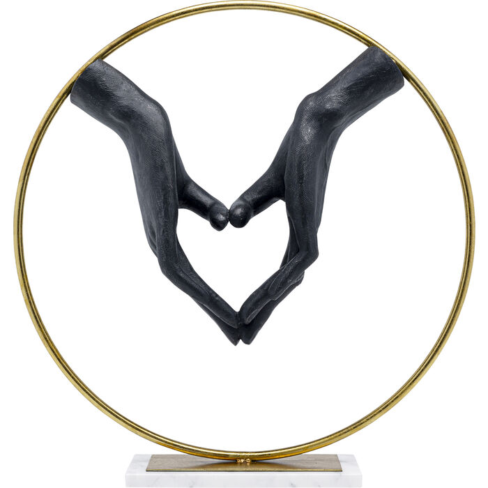 3r3PKrL0ZegpfW Dekofigur ELEMENTS Heart Hand Gold Schwarz Marmor 62x60x15cm