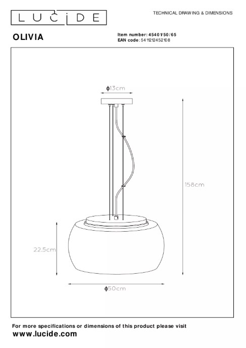 Pendelleuchte OLIVIA Fumé-Glas Metall E27 dimmbar