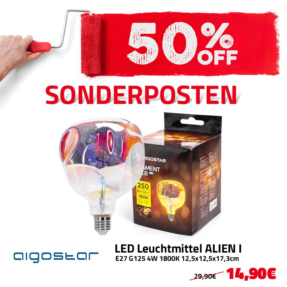 LED Filament Leuchtmittel ALIEN I  E27 G125 4W 1800K 12,5x12,5x17,3cm