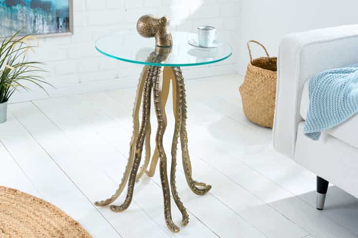 2XtZmAlYOgA3zB Beistelltisch WILDLIFE OCTOPUS Metall Glas Messing Handarbeit 45x45x67cm