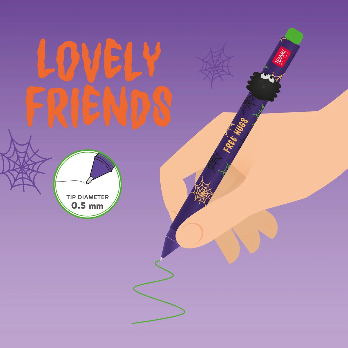 Gelstift Lovely Friends mit abnehmbarer Spinnen-Figur FREE HUGS 0,5