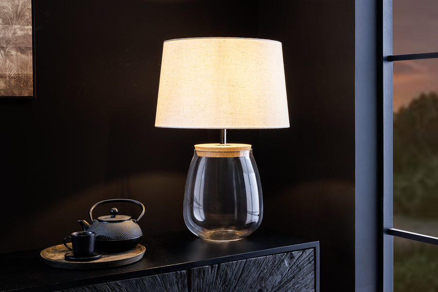 Befüllbare Tischlampe CLASSICO Glas Leinenschirm E27 40x40x58cm Befüllbare Tischlampe CLASSICO Glas Leinenschirm E27 40x40x58cm