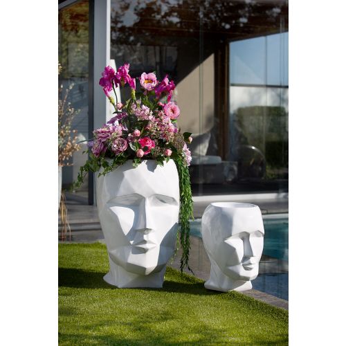 XXL Übertopf CARA HEAD Fiberglas Kunstharz Weiß Kopf Gesichtsmotiv 65x49x72cm