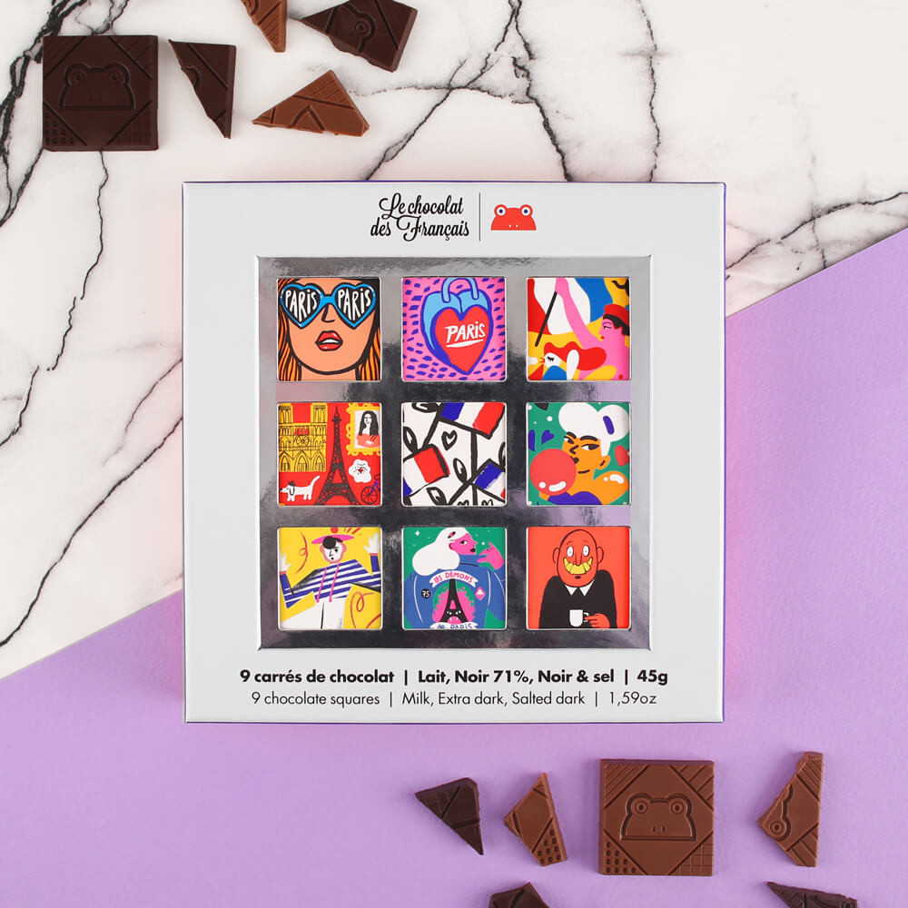 Schokoladen Geschenkbox PARIS verschiedene Sorten Bio 45g 3x15x15cm