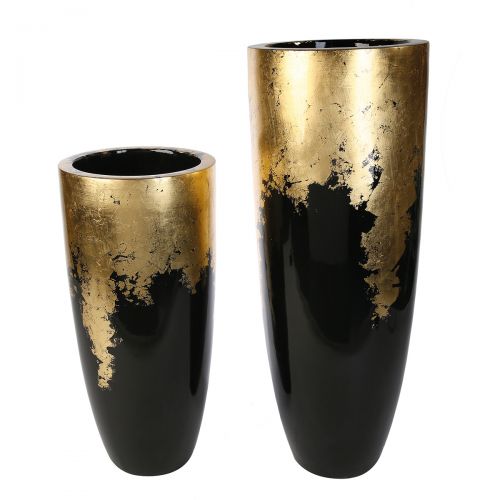Übertopf KONUS Fiberglas Schwarz Gold 35x35x76cm
