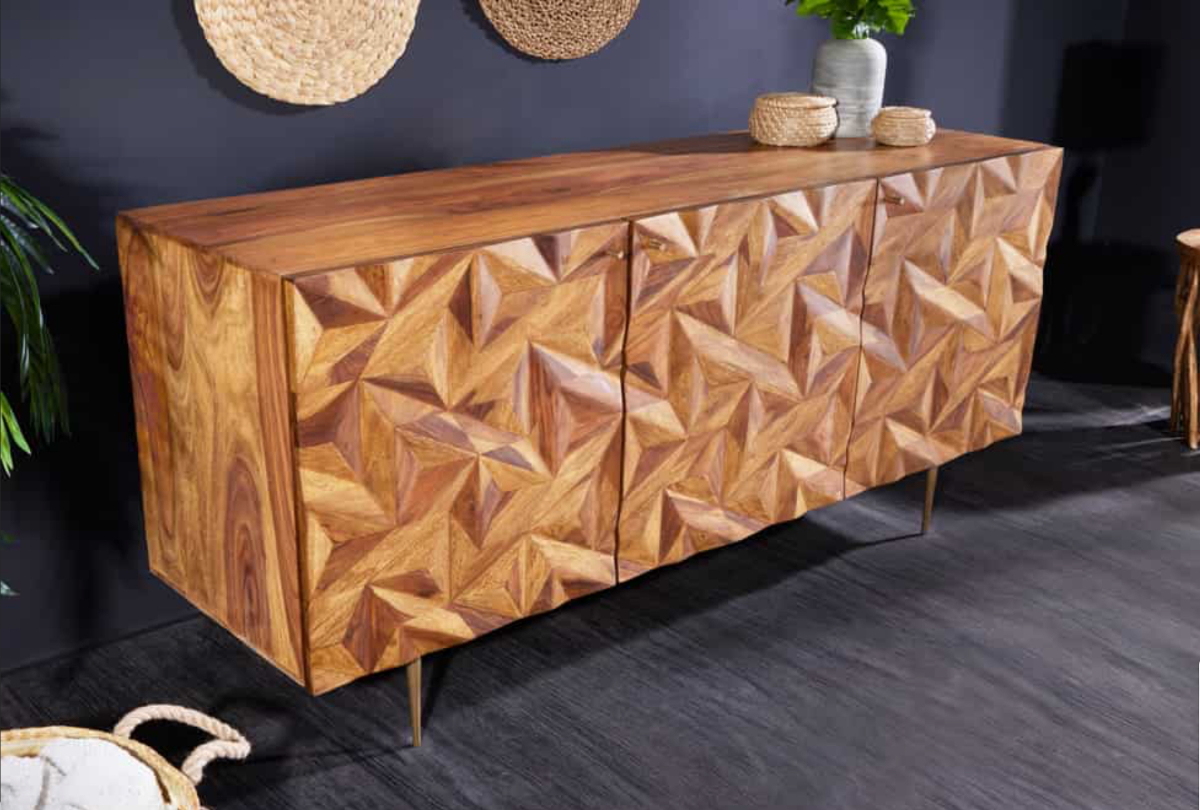 IMG_0462ayO2wEtDcgN5o Sideboard ALPINE Sheeshamholz Metall Matt-Gold handgearbeitet Unikat 145x43x73cm