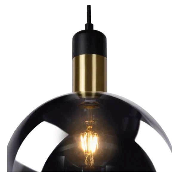 34438-40-65-det3 Hängeleuchte JULIUS Rauchglas Grau Gold E27 40x40x130cm