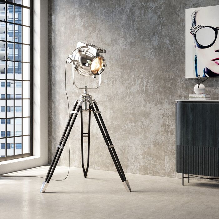 Stehleuchte MOVIE Mangoholz Aluminium E27 handgearbeitet 66x76x230cm