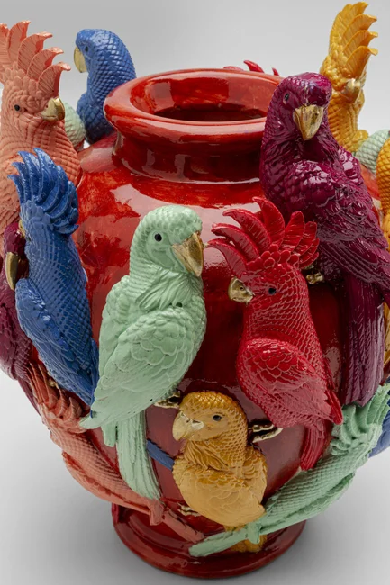 Vase Birds Gossip bunt Polyresin 30x24,5x24,5cm handbemalt 