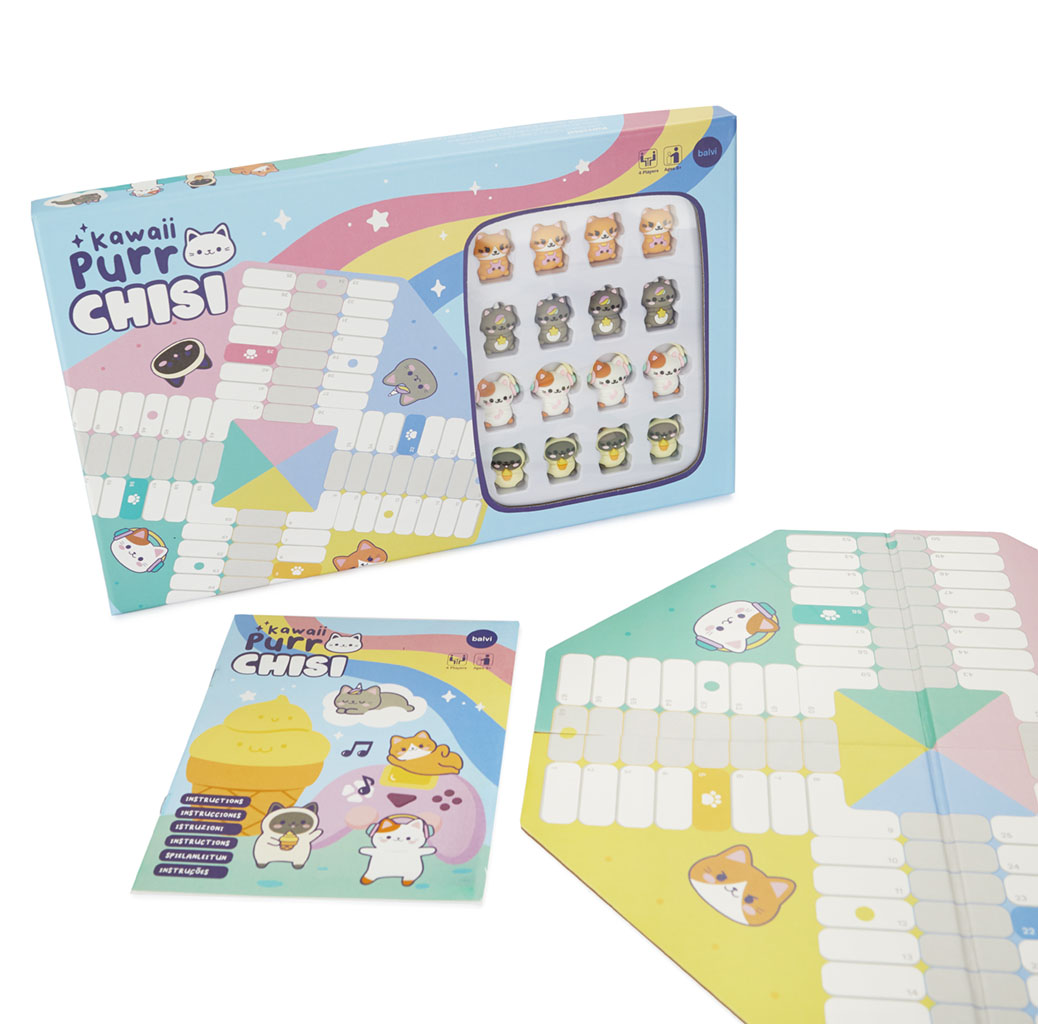 Brettspiel KAWAII PURRCHISI Mensch-Ärger-dich-nicht 22-teilig 21x33,5x2,5cm
