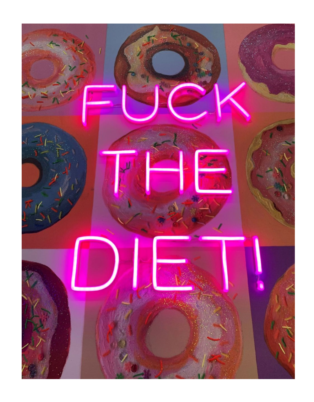 LED Wandbild FUCK THE DIET! Acrylfarbe & Neon-LED auf Leinwand Handbemalt Unikat 60x4x60cm LED Wandbild FUCK THE DIET! Acrylfarbe & Neon-LED auf Leinwand Handbemalt Unikat 60x4x60cm