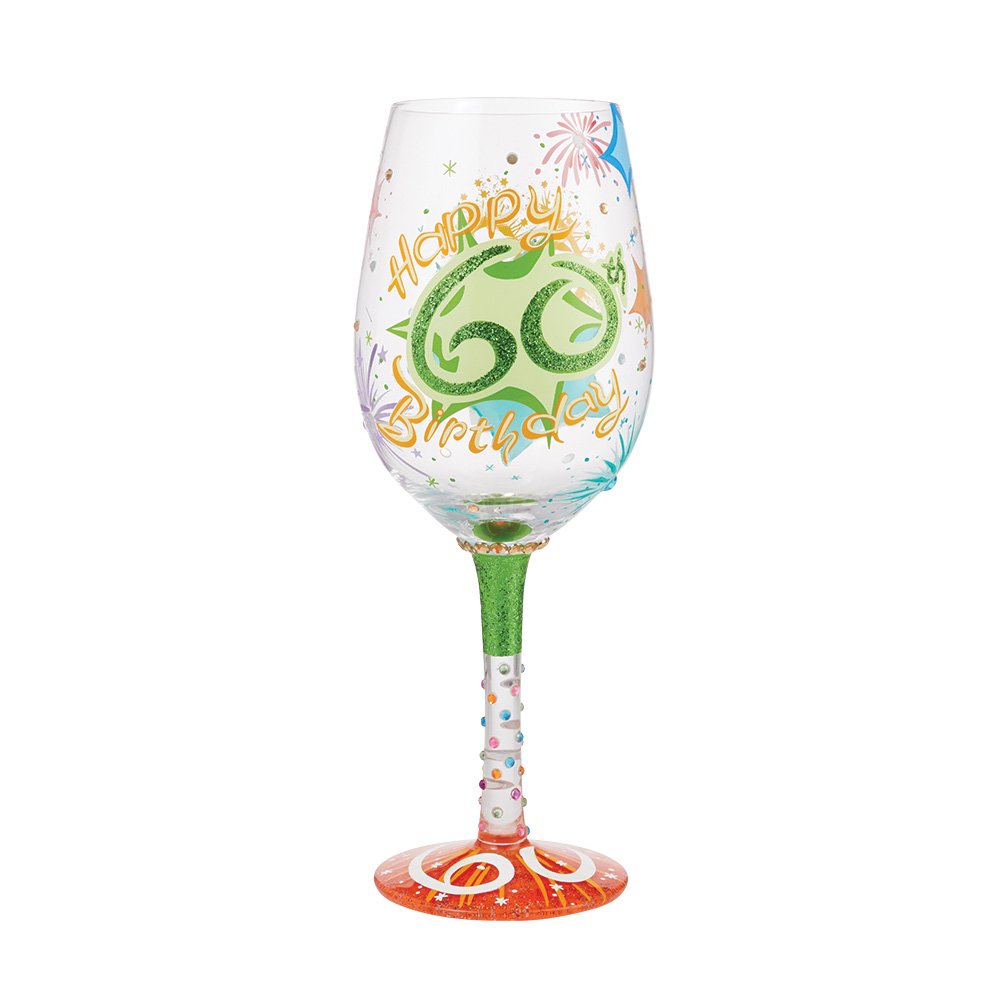 Weinglas HAPPY 60TH BIRTHDAY by Lolita handbemalt Unikat 444ml 8,5x8,5x22,5cm