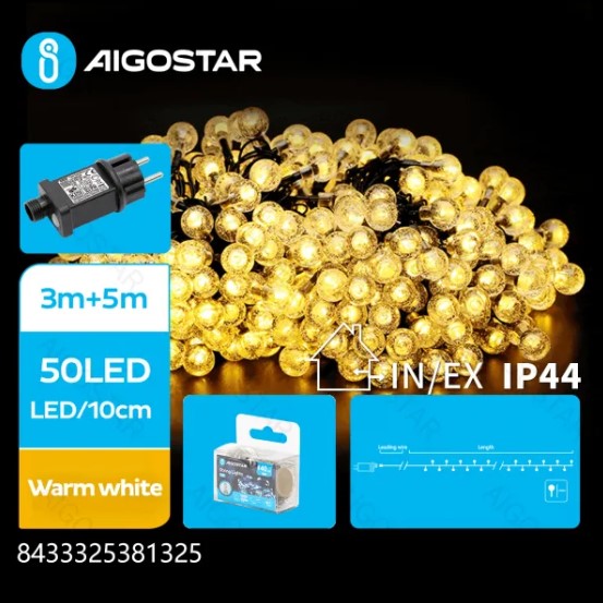 LED Kugel-Lichterkette Warmweiß In-/Outdoor 5m Timer Speicher 8 Modi