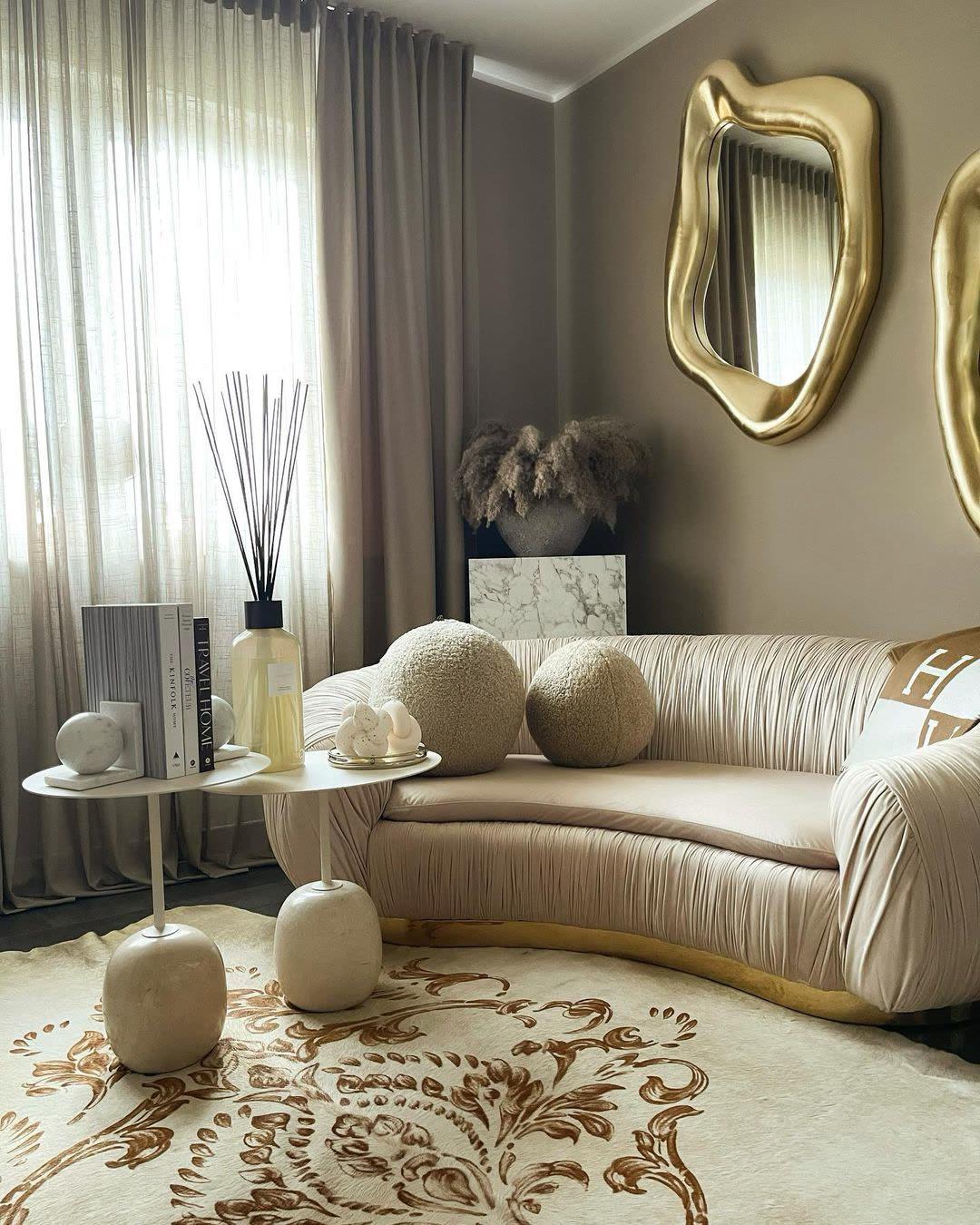 0-8 2-Sitzer-Sofa PERUGIA Samtoptik Edelstahl Creme Gold 195x119x56cm
