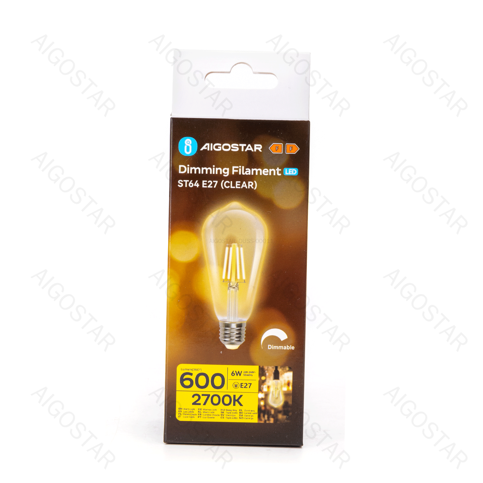 LED Filament Leuchtmittel ST64 E27 6W 600lm 2700K Warmweiß dimmbar 6,4x6,4x14,2cm
