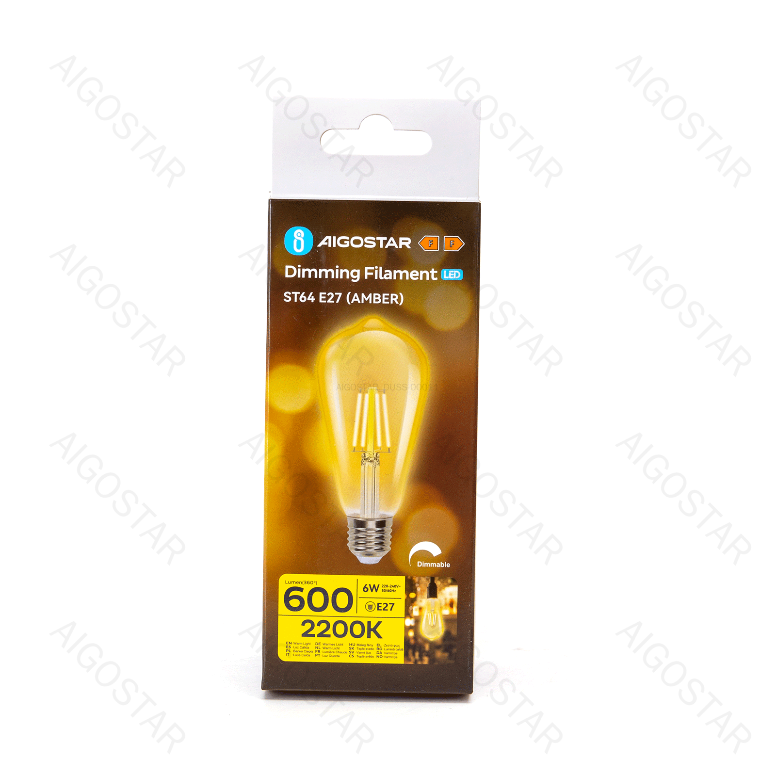 LED Filament Leuchtmittel Edison ST64 E27 6W 600lm 2200K Warmweiß dimmbar 6,4x6,4x14,2cm