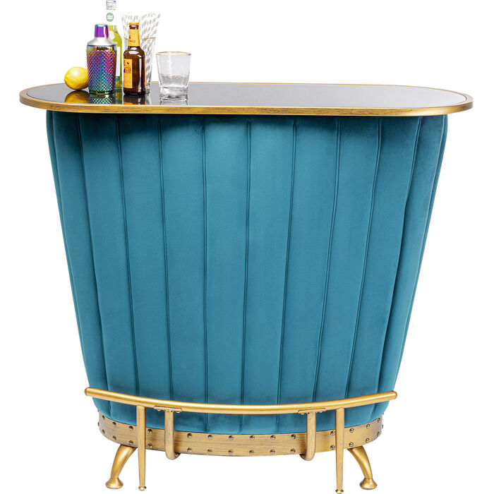 KARE-83901-700x700 Bar Hausbar AFTER WORK Glas Edelstahl Eukalyptus Petrol Gold 48x120x106cm