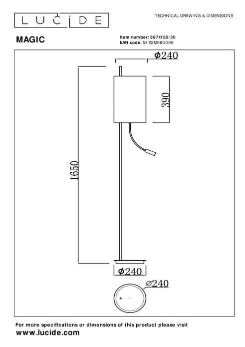 Stehleuchte MAGIC Metall E27 mit USB-Ladepunkt 24x24x165cm
