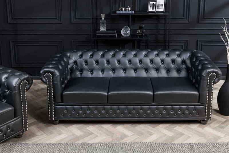 3-Sitzer Sofa CHESTERFIELD Matt-Schwarz 205x85x73cm