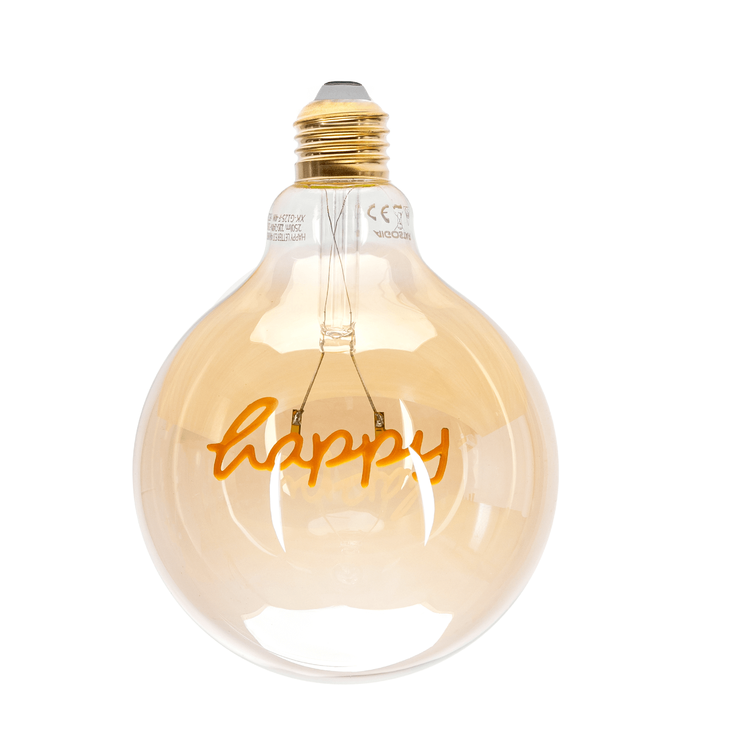 LED Globebirne mit Schriftzug HAPPY Gold G125 E27 4W 250lm 1800K Warmweiß 12,5x12,5x17,2cm