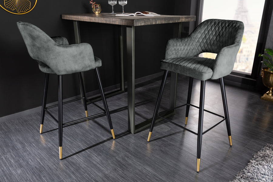 Barhocker PARIS Samt Metall Grau-Grün mit Ziersteppung 60x51x104,5cm Barhocker PARIS Samt Metall Grau-Grün mit Ziersteppung 60x51x104,5cm