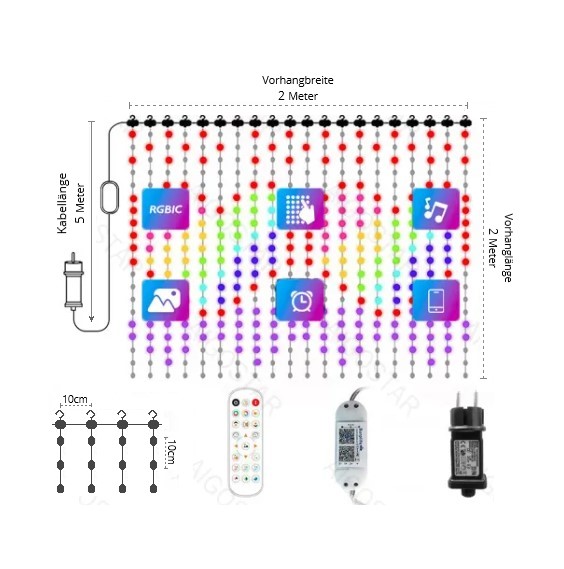 1CdohawigcmNIg Programmmierbarer LED Lichtvorhang RGBIC IP44 App-Steuerung Bildbibliothek 400LED