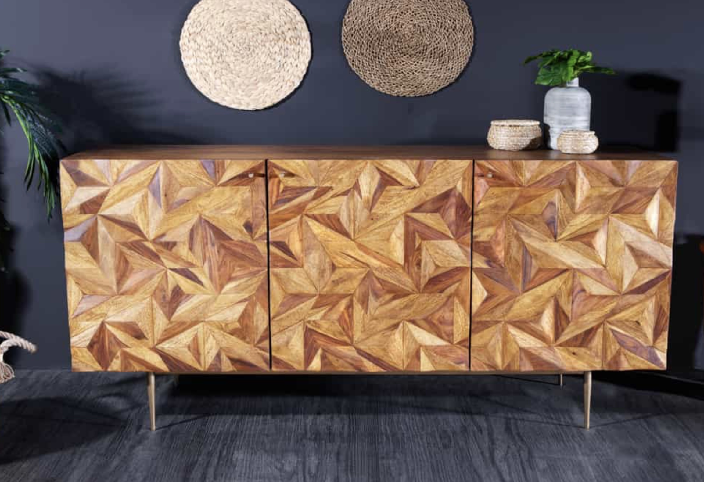 IMG_0458 Sideboard ALPINE Sheeshamholz Metall Matt-Gold handgearbeitet Unikat 145x43x73cm