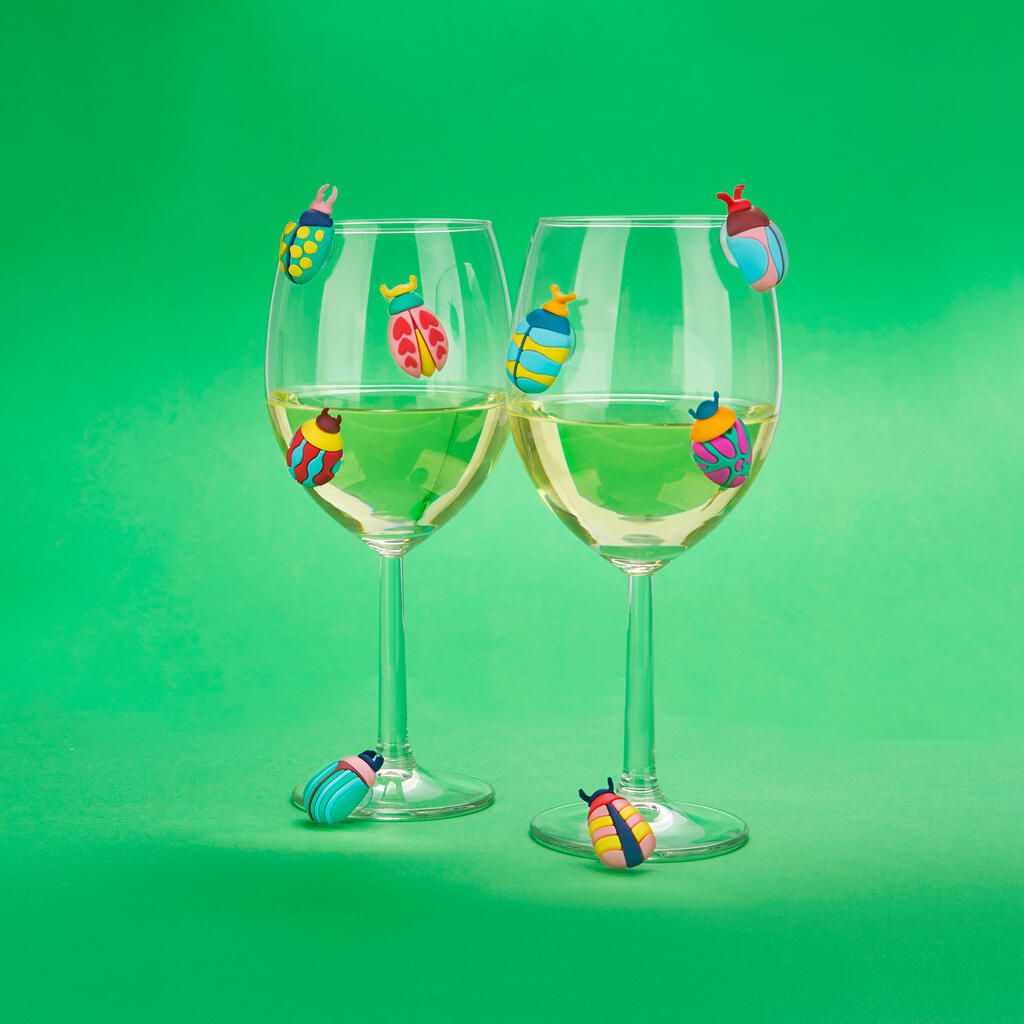 2-in-1 Glasmarker & Accessoires 8er-Set THE BEETLES Saugnapf 1,8x3x8cm