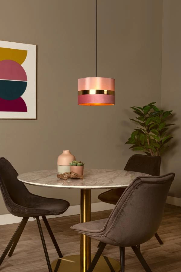 Pendelleuchte EXTRAVAGANZA TUSSE Leinen Metall Rosa E27 30x30x152,5cm