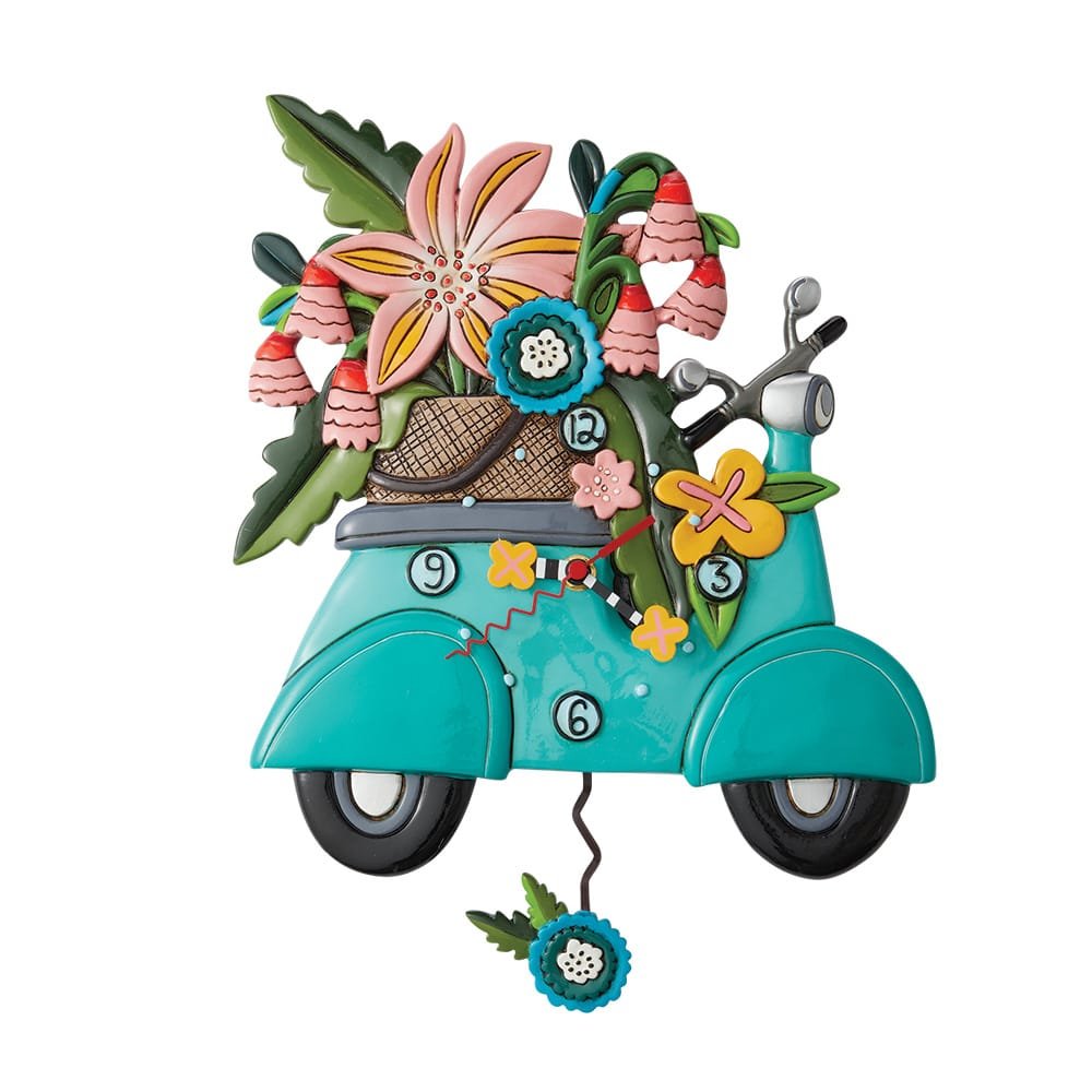 Pendeluhr SCOOTIN' THROUGH LIFE Motorroller Polyresin handbemalt batteriebetrieben 6x27,5x30,5cm
