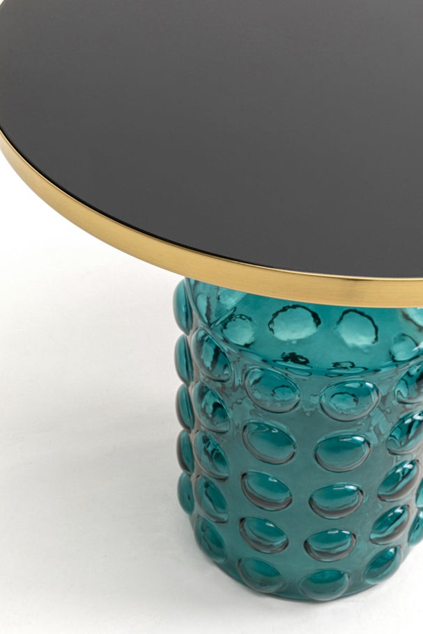 Beistelltisch LOLA Glas Stahl Blau 50x50x52cm Beistelltisch LOLA Glas Stahl Blau 50x50x52cm