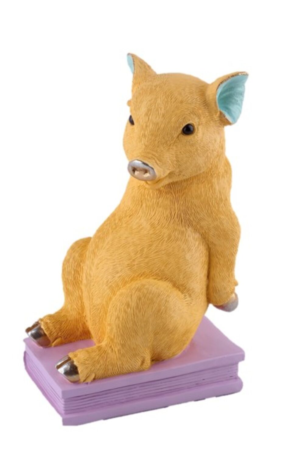 buchstuetze-pig-party-2set-1-Kopie Deko Buchstütze PIG PARTY Polyresin Pink Gelb handgearbeitet Unikat 15x12,8x29,5cm