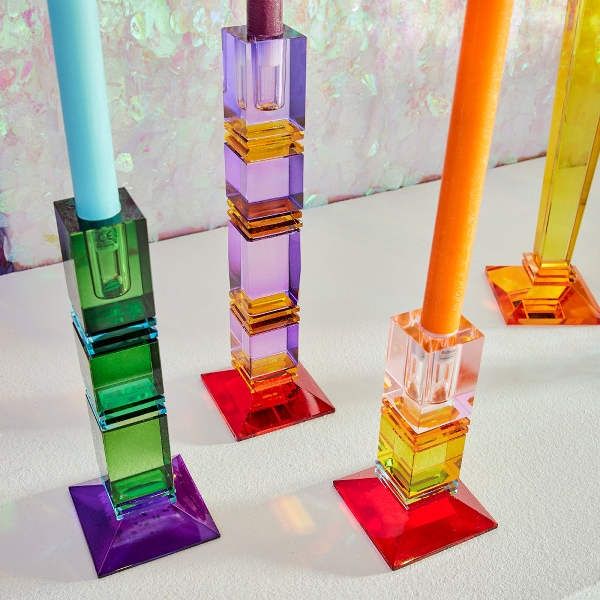 Kerzenleuchter FANCY CRYSTAL II Glas Lila 10x10x33cm